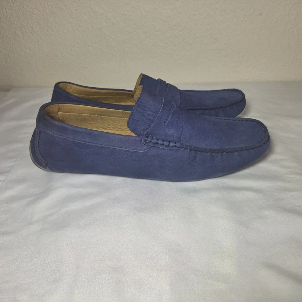 Saks Fifth Avenue Mens Blue Nubuck Leather Penny Loafer Driving Mocs Size 11M